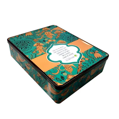 Factory Emboss Logo 260*225*65mm Cookie Tin Cans Rectangular Gift Tin Box With Lid Food Grade Snack Storage Cookie Tin Cans