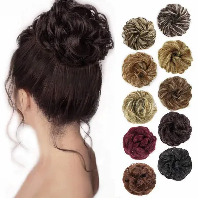 Fujia Curly Chignon Hair Bun Cola De Caballo Pelo Fibra Natural Synthetic Hair Ring Wrap on Messy Hair Ponytails Bun