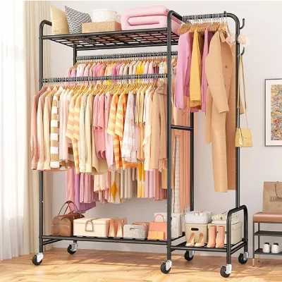 Heavy-Duty Multifunctional Floor-Standing Vertical Coat Rack Removable Wheeled Clothes Drying Rack