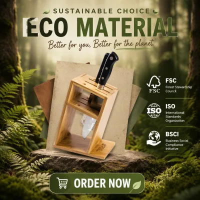 Healthy Formaldehyde-Free Bamboo Knife Holder 20x10x19cm Modern Aesthetic Kitchen Knife Block FSC ISO BSCI Certified Organizer