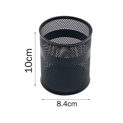 Custom Round Hollow Metal Black Pen Pencil Cup Desk Organizer Storage Office Accessory Multifunctional Simgle Pencil Holder