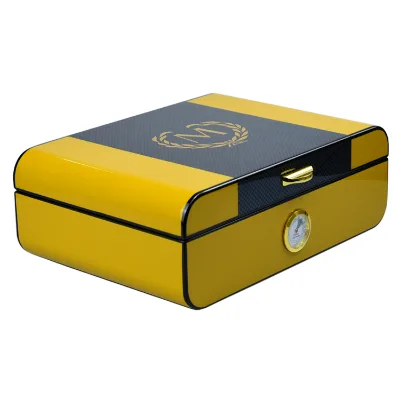 Luxury Custom Cedar Wood Box case Yellow Humidifier De Puros Luxury Travel Cigar Box Humidor