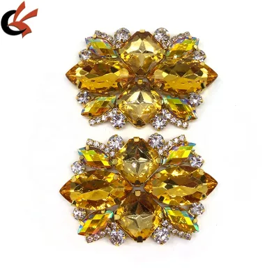 Costume Diamond Decoration Sewing Appliques Yellow Gems Crystals Rhinestone Appliques