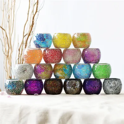 Wholesale Christmas Luxury Jars Vessel Container Iridescent Frascos Para Velas Mosaic Candle Holder Amber Glass Jar for Candle