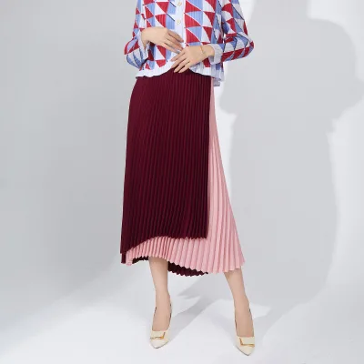 Elastic Natural Waist Pleated Skirt Women's Summer Casual A-line Breathable Eco-Friendly Anti-static Half-length 2 Piece