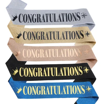 Graduation Shoulder Sash with 'Congratulations' Single Glitter Ribbon Sash for Graduation Ceremony Party Decorations Supplies