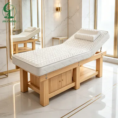 Jincheng Solid Wood Latex Traditional Chinese Massage Physiotherapy Bed Elegant Embroidery Ear-picking Beauty Salon Wood