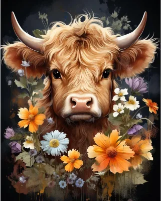 5D Diamond Painting Art Kits for Adults Highland Cow Diamond Painting Round Drill Art Craft Kits for Home Wall Decor