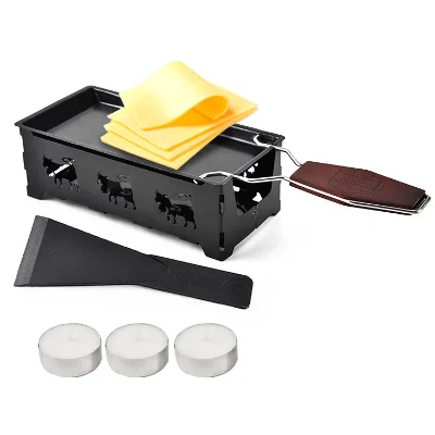 Kitchen Cheese Tools Non-stick Mini Candlelight Swiss Cheese Rotaster Baking Tray Stove Baking Pan with Wooden Handle