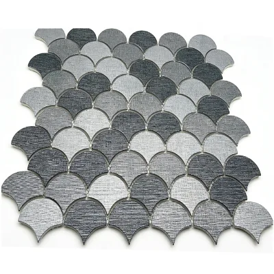 Modern Two-Tone Grey Textured Fish Scale Aluminum Mosaic Tile Matte Scallop Fan Shape Wall Mosaic for Hotel Spa Decoration