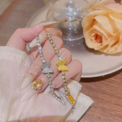 Korean Super Flash Full Diamond Butterfly Stainless Steel Real Gold Plating Women's Light Luxury Exquisite butterfly Bracelet