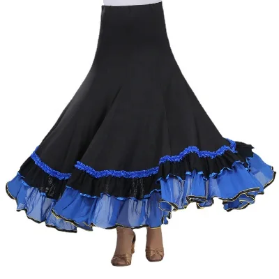 New 360 Degree Curved Ruffle Stringy Selvedge Edge International Modern Ballroom Dance Practice Performance Skirt for Adult