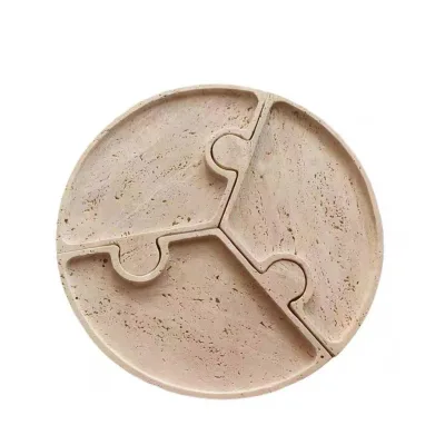 Natural Chinese-travertine Three-piece Tray Travertine Fruit Tray Model Room Living Room Storage Travertine Tray