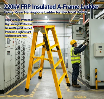 High Voltage 220kV Epoxy Resin Insulated Herringbone Ladder Portable FRP A-Frame Step Ladder for Electrical Safety Work