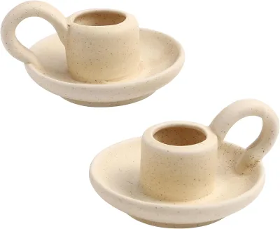 Candle Holders Ceramic Candlestick Holder Nordic Style Candlesticks Holders with Handle for Wedding, Dinning, Party