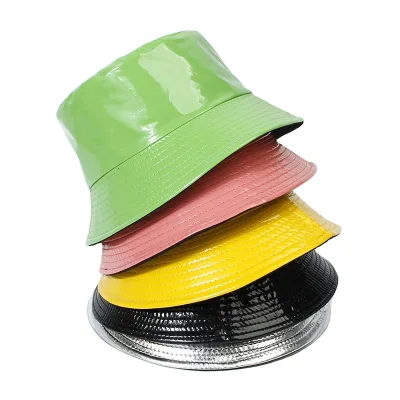 Women's Men's PU Patent Leather Reversible Bucket Hats Fashionable Fisherman Style Sun Cap Designer Logo Wholesale Basin Hat