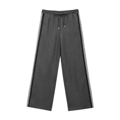 Autumn Women's Side Stripe Tie Elastic Waist High Waist Wide Leg Casual Pants 2025 Fashion Pocket Straight Pant