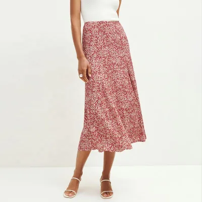 Manufacturers Boutique Silk Elastic Waistband Long Women Floral Print Pencil Silk Satin Wholesale Girls Long Skirts for Women