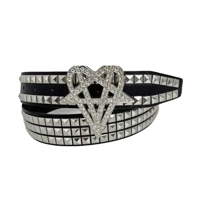 STX LXS-P189 Personality Vintage Y2K Alloy Buckle Leather Fur Belt Rhinestone Spicy Girl Waistband Korean Jeans Decor Plush