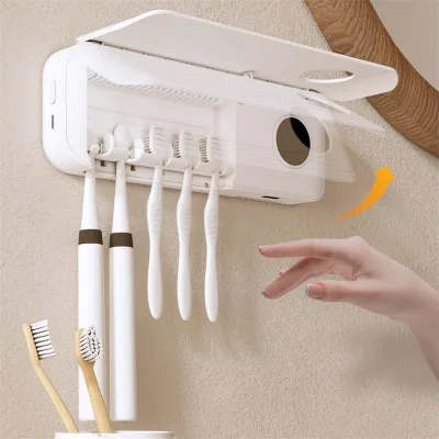 New Arrival Drill-Free Wall-Mounted UV Toothbrush Sterilizer Infrared Induction & Auto Flip Cover Drying Disinfection Box