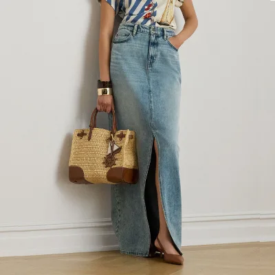 Women Denim Maxi Skirt High Waist Front Slit Light Wash Straight Vintage Streetwear Quiet Luxury Womens Autumn Dresses Wholesale