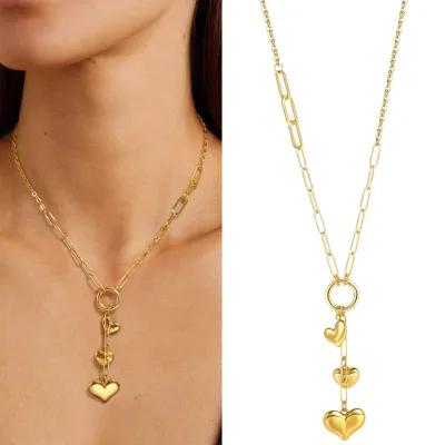 New Minimalist Design Collarbone Necklace Stainless Steel 18K Gold Plated Heart Charms Necklace for Women Daily Commuting Wear