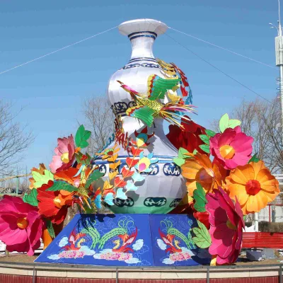 3 Meters High Flower Lantern with Large Glowing White Vase for Commercial Events such Halloween Chinese New Year Valentine's Day