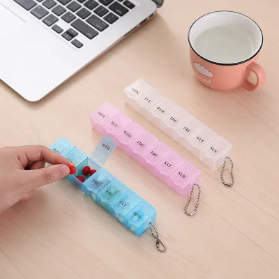 Plastic Rectangular Small Pill Box Portable Transparent Seven Compartments Moisture-Proof Weekly Seven-Day Medication Sorting
