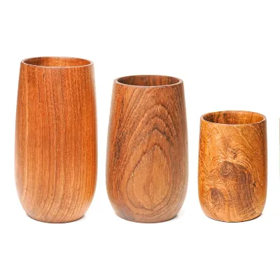 HOT SALE Rounded Teak Wood Tea Cup Tall Custom logo Wood Coffee Tea Mug Wooden Cups
