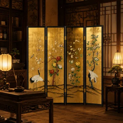 Premium Handmade Gold Leaf Still Life Screen MF-P3015G Elegant Space Partition