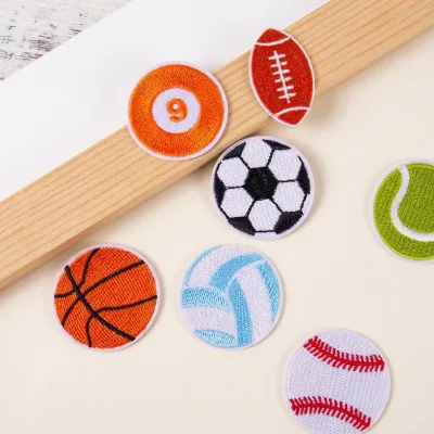 Custom Sports Ball Embroidered Patches Iron-On Embroidery Soccer Basketball Baseball Wholesale Applique for Hats Bags Clothing