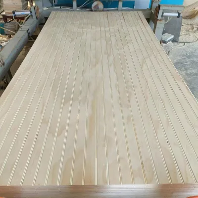 OEM Custom Grooved Pine Veneer Plywood Sheet 18mm E1 Eco-Friendly First-Class Grade for Furniture Cabinet Wall Panel