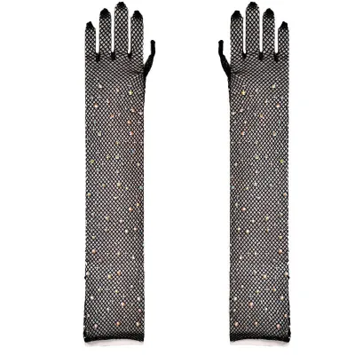 LOWOSAIWOR Chicken Feather Opera Length Sexy Nightclub Gloves for Summer Parties with Needle Detection