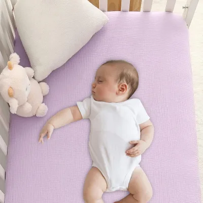 Luxury 100% Organic Cotton Bed Sheet Ultra Soft and Breathable Muslin Baby Crib Fitted Sheet High Quality Baby Gift