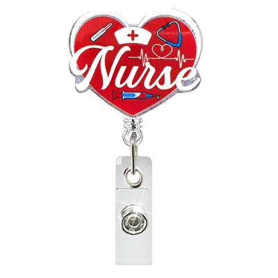 Multiple Popular Glitter Colorful Acrylic Nurse Badge Reel Holder Accessories Retractable ID Clips Cute Badge Reel for Men Women