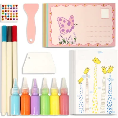 Winart Creative Scrape Art Animal Park Drawing Toys Set with 6 Post Cards (20.5x12.5cm) for Kids