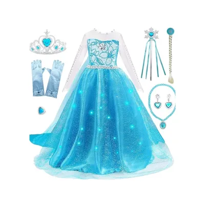 Long-sleeved Princess Dress for Girls Performance Dress with Accessories Polyester Mesh