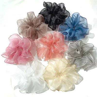 Oversize Customized Colors Fashion Organza Hair Scrunchies with Custom Printing-Holdbeauty