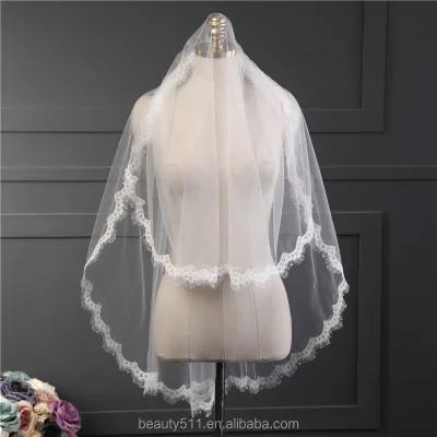 Printed with Lace Pattern Hot Sale Short Elegant Bridal Wedding Veils Fashionable Short Tulle Wedding Bridal Veils HL33