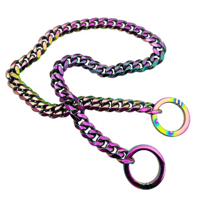 New 304 Colorful Stainless Steel Dog Chain Pet Collar P Chain Titanium Steel Six-sided Grinding Multicolor Dog Chain