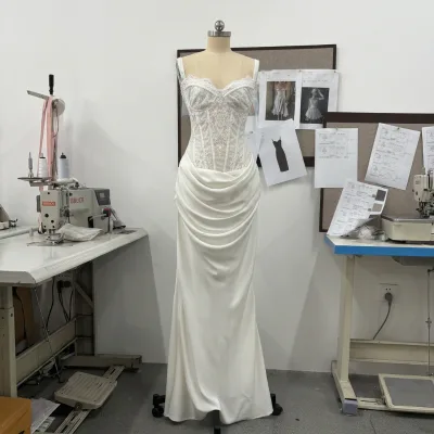 OEM Draped Ruched Hem Floral Lace Boned Corset Maxi Dress Adjustable Back Lace-up Bridal Shower Party Cocktail Evening Events