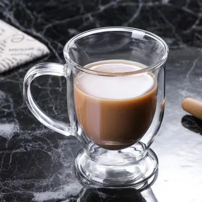 13.5oz 16oz Modern Double Walled Transparent Glass Coffee Cup for Home Party Travel Use