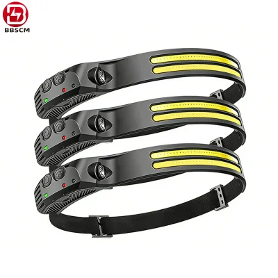Super Bright Rechargeable Headlight Wide Beam Head Lamp LED with Motion Sensor for Adults Camping Accessories Gear