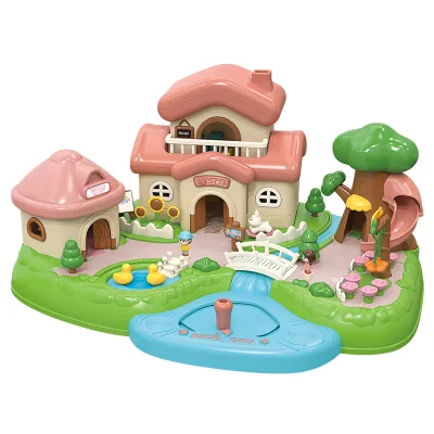 Funny Portable Children's Magic Garden Pretend Play Doll House Model Toys Princess Castle Play Set with 2 Movable Little People