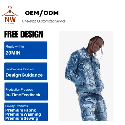 Designer Men's Fashion Clothing Wholesale Blue Appliques Print 2 Pcs Jeans and Jackets for Spring Season Woven Weaving Method