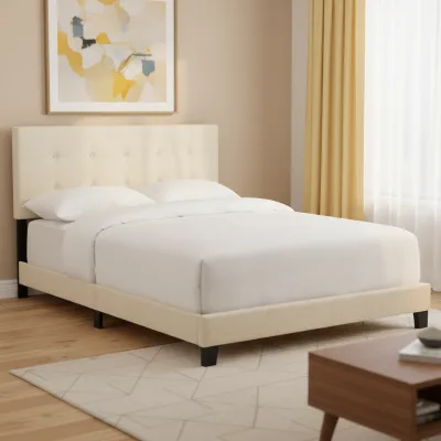 High Quality Modern White Velvet Upholstered Bed Frame with Tufted Design for Apartment Bedroom Decor