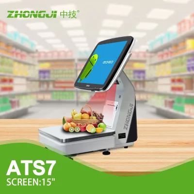 ZHONGJI ATS7 Android AI Weighing POS Rockchip RK3566 15" Touch Built-in 58mm/80mm Thermal Printer 15kg ACS Scale Bluetooth USB