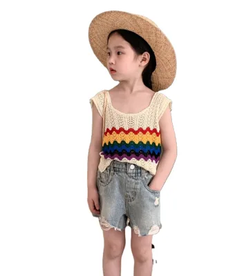 Wholesale 2024 Kids Embroidered Breathable Quick Dry Polyester/Cotton Knitted Soft Boutique Girl Tops Summer
