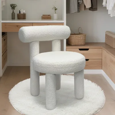 Round Back Side Chair Modern Armless Leisure Chair Cream Performance Bouclé Upholstered Dining Chair