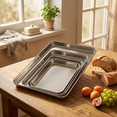 Wholesale Stainless Steel Baking Tray 400 X 600 Sheet Pan Restaurant Food Storage Display Trays Buffet Serving Trays